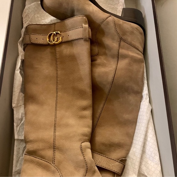 ♥️GUCCI | Women's Tan Nubuck Riding Boots - sz 37.5 - Picture 7 of 17